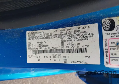 2013 Ford Fiesta Se z USA, uszkodzony, nr VIN 3FADP4EJ3DM207190